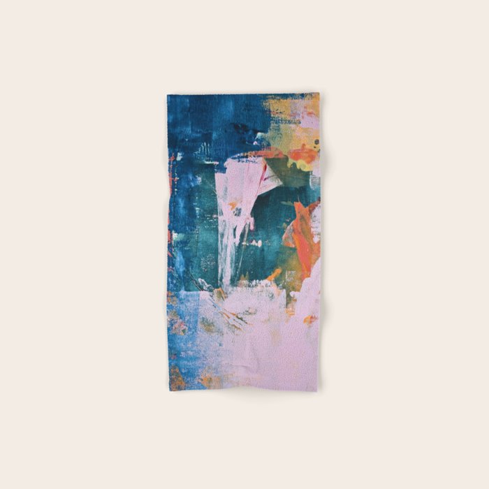 The Sword in the Stone: a vibrant abstract painting in blues pink and yellow by Alyssa Hamilton Art  Bath Towel Gallery Image 1