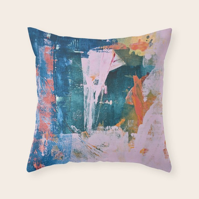The Sword in the Stone: a vibrant abstract painting in blues pink and yellow by Alyssa Hamilton Art  Throw Pillow Gallery Image 1