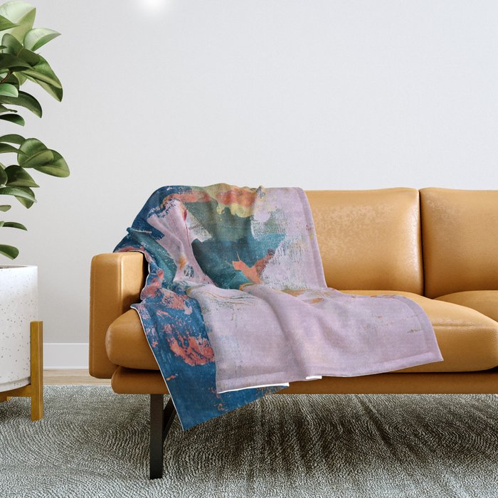 The Sword in the Stone: a vibrant abstract painting in blues pink and yellow by Alyssa Hamilton Art  Throw Blanket Gallery Image 1