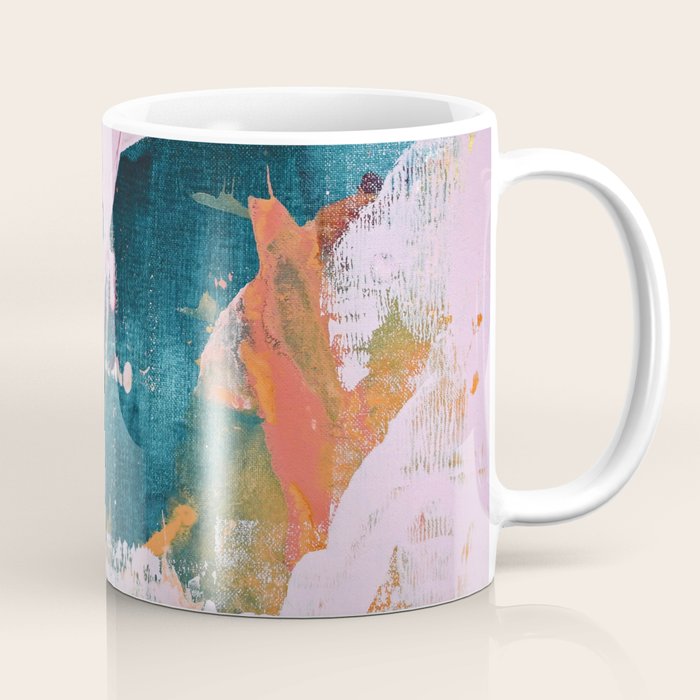 The Sword in the Stone: a vibrant abstract painting in blues pink and yellow by Alyssa Hamilton Art  Coffee Mug Gallery Image 1