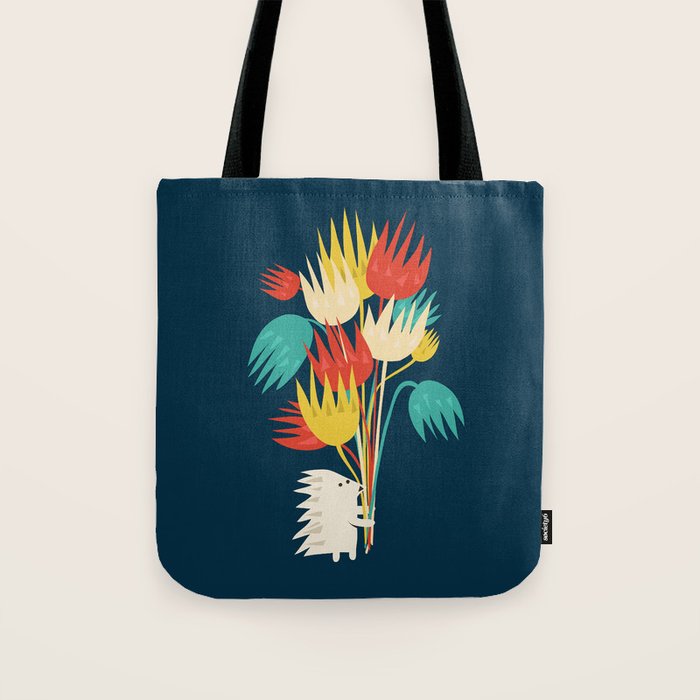 Hedgehog with flowers Tote Bag Gallery Image 1