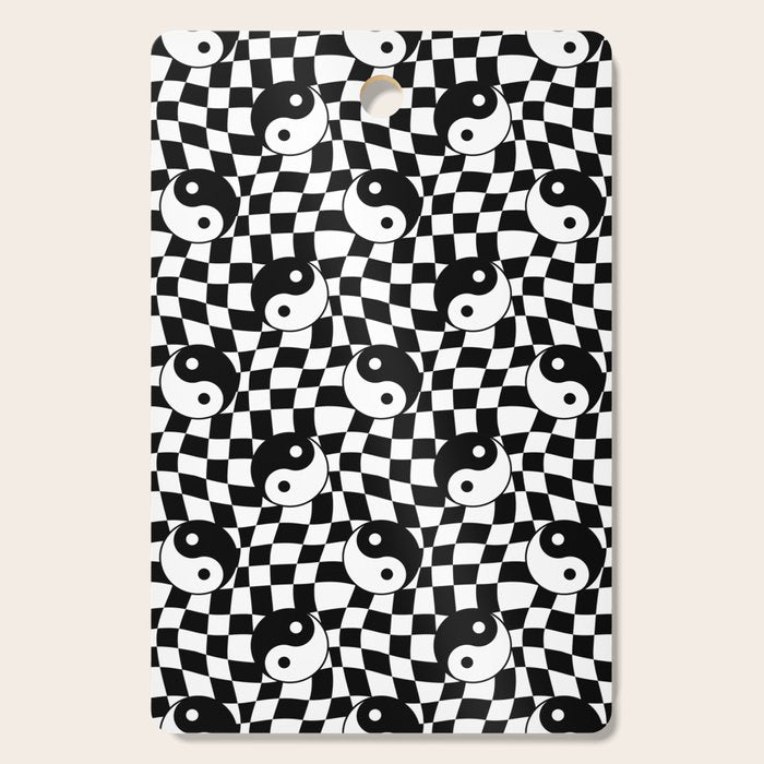 Black and white yin yang checkered pattern Cutting Board Gallery Image 1