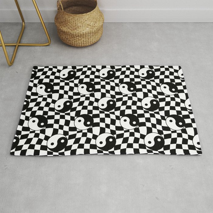 Black and white yin yang checkered pattern Rug Gallery Image 1