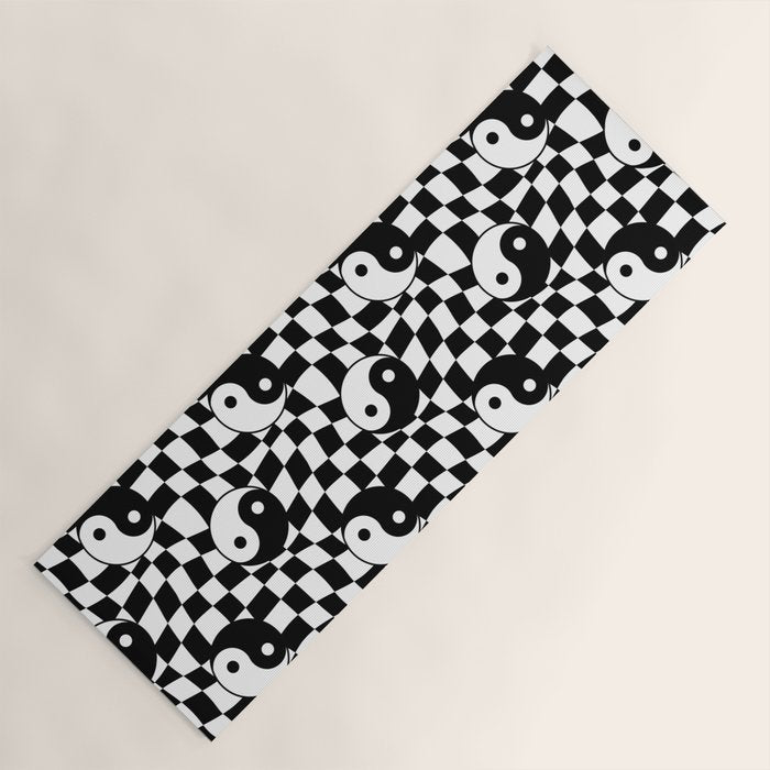 Black and white yin yang checkered pattern Yoga Mat Gallery Image 1