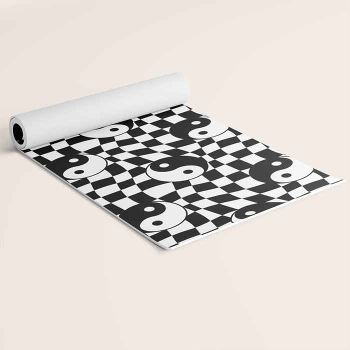 Black and white yin yang checkered pattern Yoga Mat Gallery Image 2