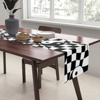 Black and white yin yang checkered pattern Table Runner Gallery Image 2