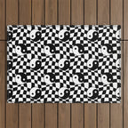 Black and white yin yang checkered pattern Outdoor Rug Gallery Image 1
