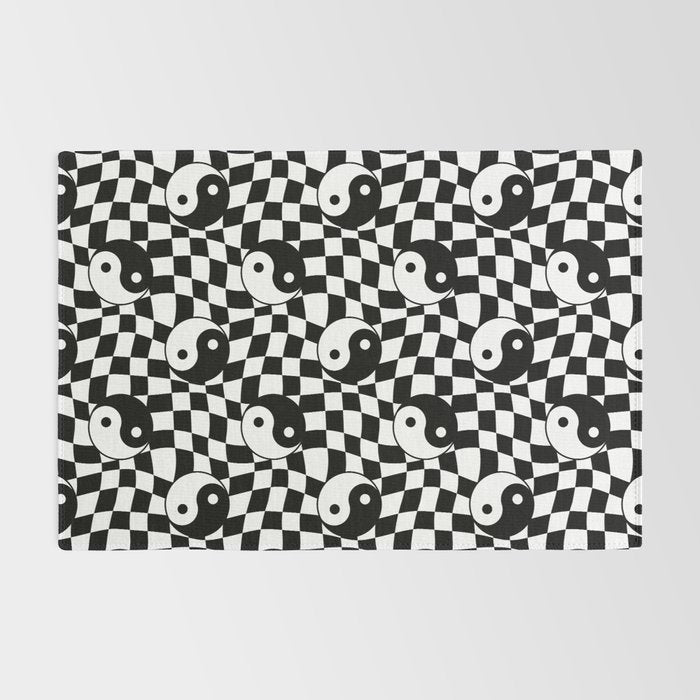 Black and white yin yang checkered pattern Rug Gallery Image 2