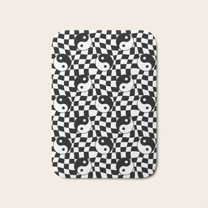 Black and white yin yang checkered pattern Bath Mat Gallery Image 1