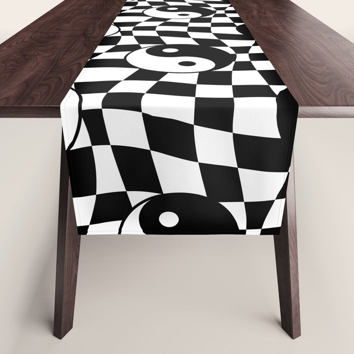 Black and white yin yang checkered pattern Table Runner Gallery Image 1