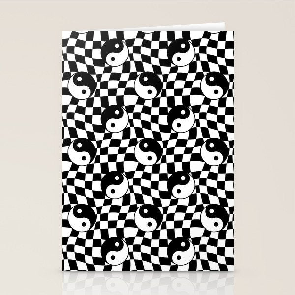 Black and white yin yang checkered pattern Stationery Card Gallery Image 1