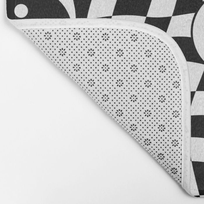 Black and white yin yang checkered pattern Bath Mat Gallery Image 2