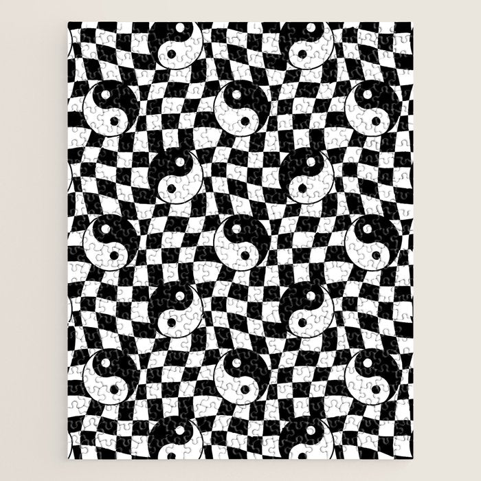 Black and white yin yang checkered pattern Jigsaw Puzzle Gallery Image 1