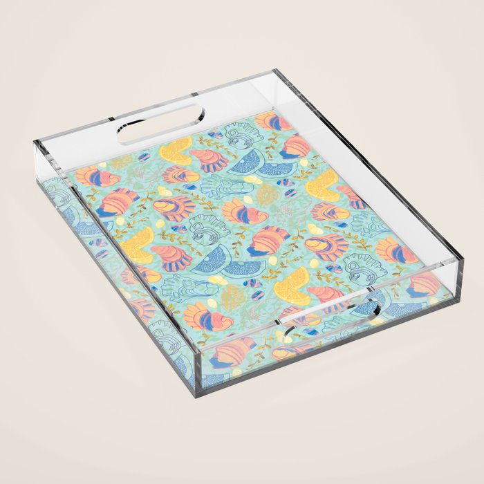 Coastal Oysters on the Beach in Seafoam Green Acrylic Tray Gallery Image 1