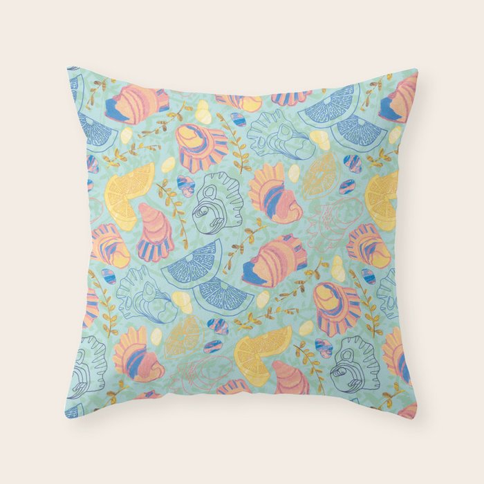 Coastal Oysters on the Beach in Seafoam Green Throw Pillow Gallery Image 1