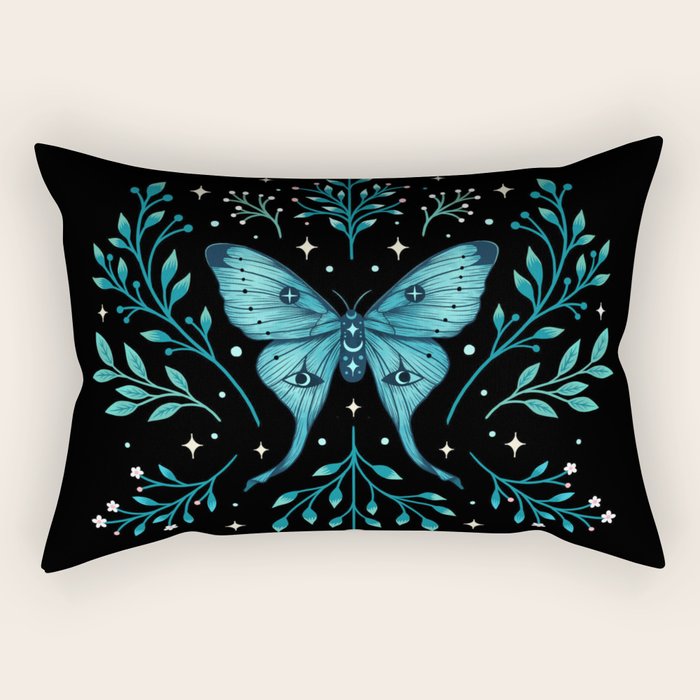Mystical Luna Moth - Turquoise Rectangular Pillow Gallery Image 1