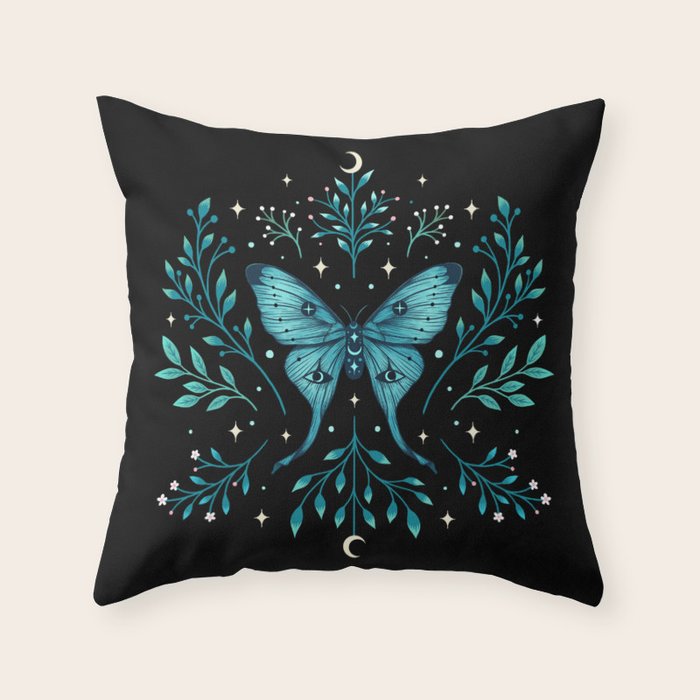 Mystical Luna Moth - Turquoise Throw Pillow Gallery Image 1