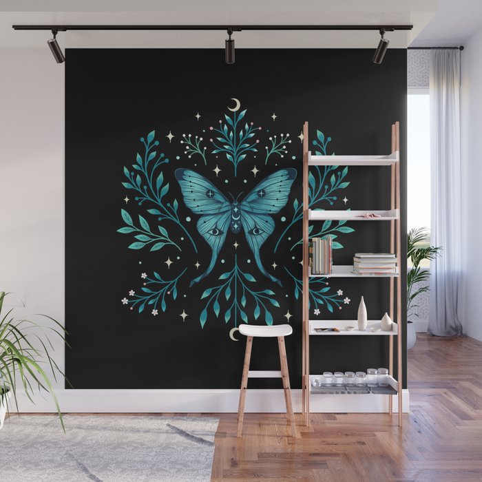 Mystical Luna Moth - Turquoise Wall Mural Gallery Image 1