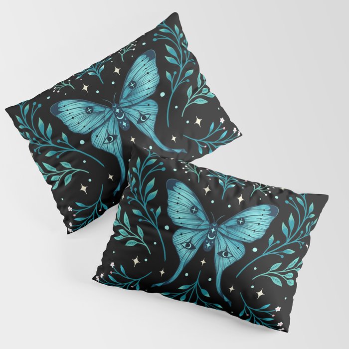 Mystical Luna Moth - Turquoise Pillow Sham Gallery Image 3