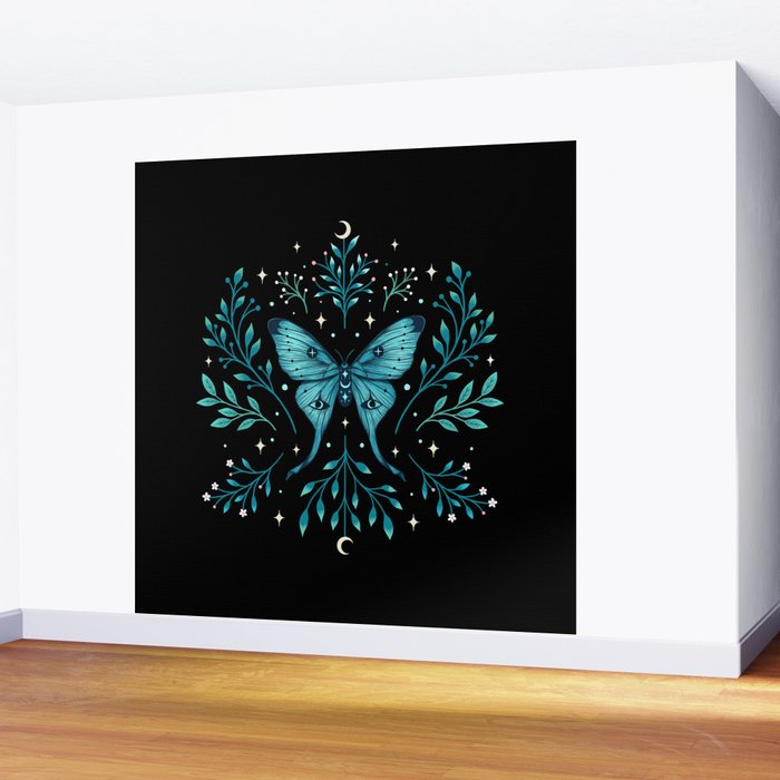 Mystical Luna Moth - Turquoise Wall Mural Gallery Image 2