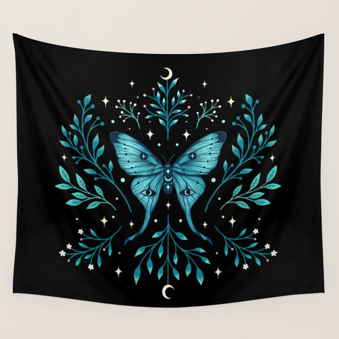 Mystical Luna Moth - Turquoise Wall Tapestry Gallery Image 1