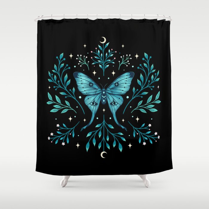 Mystical Luna Moth - Turquoise Shower Curtain Gallery Image 1