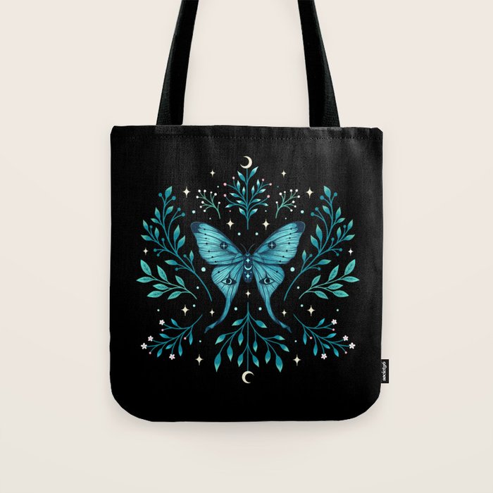 Mystical Luna Moth - Turquoise Tote Bag Gallery Image 1