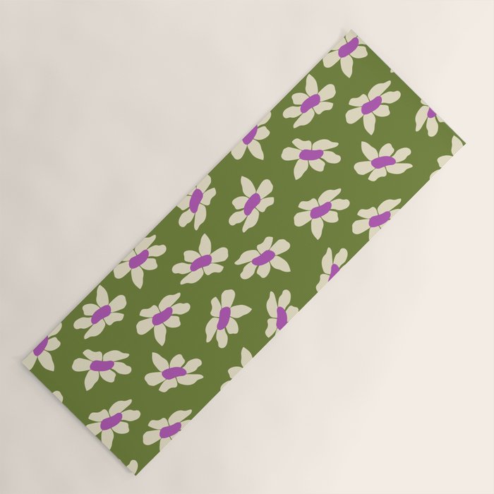 Olive and Purple - Retro Daisies  Yoga Mat Gallery Image 1