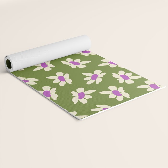 Olive and Purple - Retro Daisies  Yoga Mat Gallery Image 2