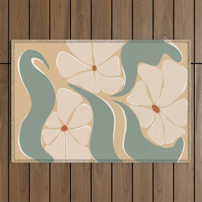 70s big flower botanical land 2 Outdoor Rug Gallery Image 1