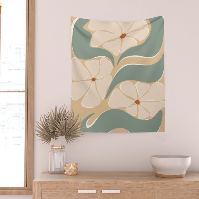 70s big flower botanical land 2 Wall Tapestry Gallery Image 2
