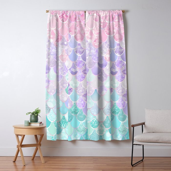 Cute Mermaid Pattern, Light Pink, Purple, Teal Window Curtain Gallery Image 1