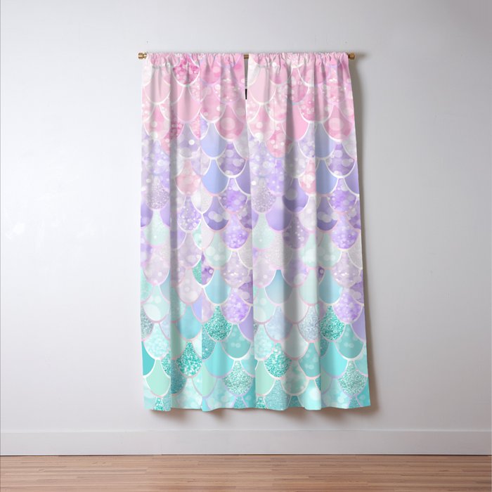Cute Mermaid Pattern, Light Pink, Purple, Teal Window Curtain Gallery Image 3