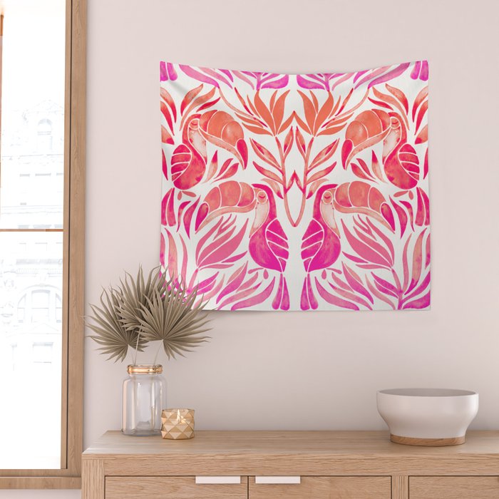 Tropical Toucans - Pink OmbrÃ© Palette Wall Tapestry Gallery Image 2