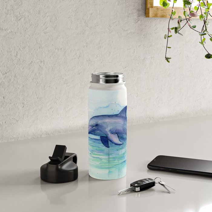 Dolphin Watercolor Sea Creature Animal Water Bottle Gallery Image 4