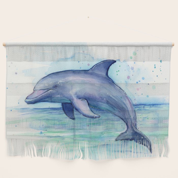 Dolphin Watercolor Sea Creature Animal Wall Hanging Gallery Image 1