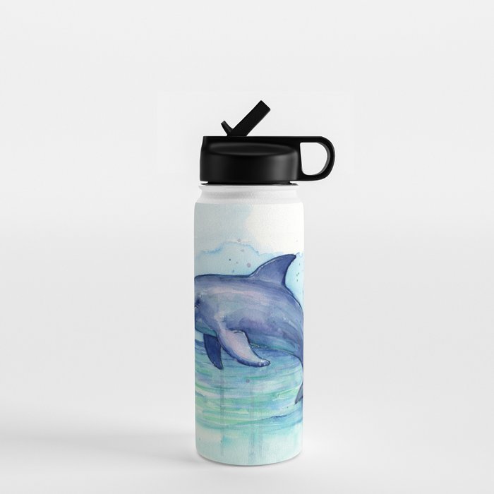Dolphin Watercolor Sea Creature Animal Water Bottle Gallery Image 1