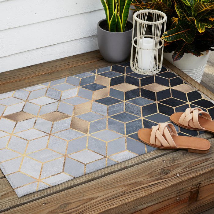 Soft Blue Gradient Cubes Outdoor Rug Gallery Image 2
