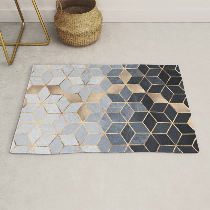 Soft Blue Gradient Cubes Rug Gallery Image 1