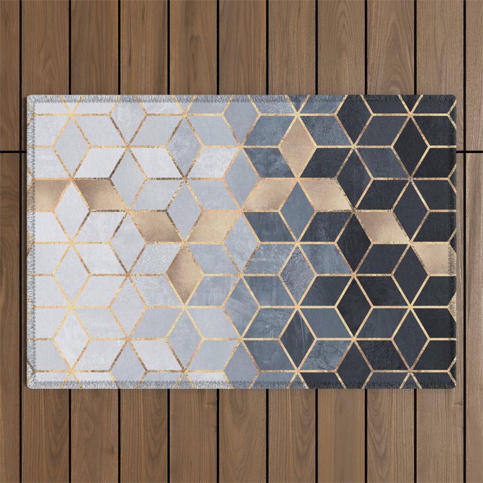Soft Blue Gradient Cubes Outdoor Rug Gallery Image 1