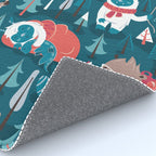 Besties // blue background white Yeti brown Bigfoot blue pine trees red and coral details Rug Gallery Image 4