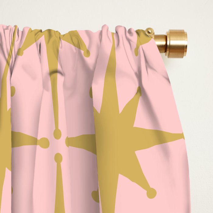 Mid Century Modern Atomic Age Starburst Pattern Pink and Gold  Window Curtain Gallery Image 2