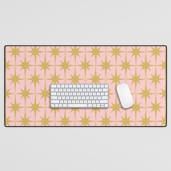 Mid Century Modern Atomic Age Starburst Pattern Pink and Gold  Desk Mat Gallery Image 1