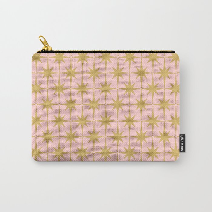 Mid Century Modern Atomic Age Starburst Pattern Pink and Gold  Carry All Pouch Gallery Image 1