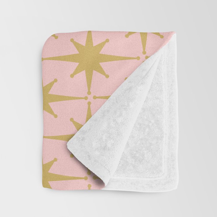 Mid Century Modern Atomic Age Starburst Pattern Pink and Gold  Throw Blanket Gallery Image 3