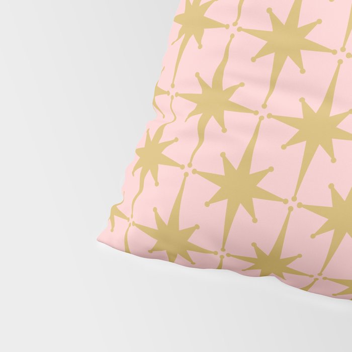 Mid Century Modern Atomic Age Starburst Pattern Pink and Gold  Pillow Sham Gallery Image 4