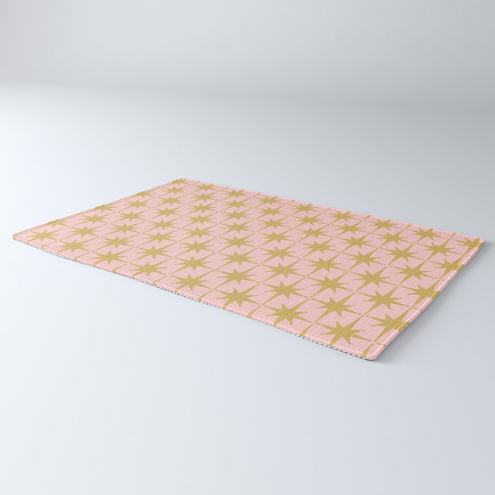 Mid Century Modern Atomic Age Starburst Pattern Pink and Gold  Rug Gallery Image 3