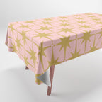 Mid Century Modern Atomic Age Starburst Pattern Pink and Gold  Tablecloth Gallery Image 1
