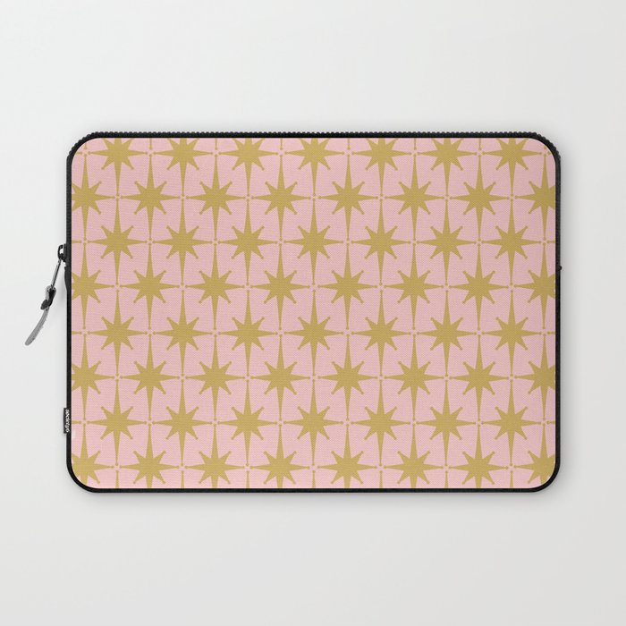 Mid Century Modern Atomic Age Starburst Pattern Pink and Gold  Laptop Sleeve Gallery Image 1