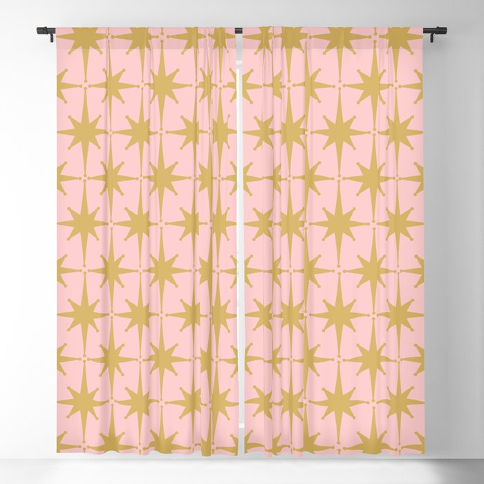 Mid Century Modern Atomic Age Starburst Pattern Pink and Gold  Window Curtain Gallery Image 5